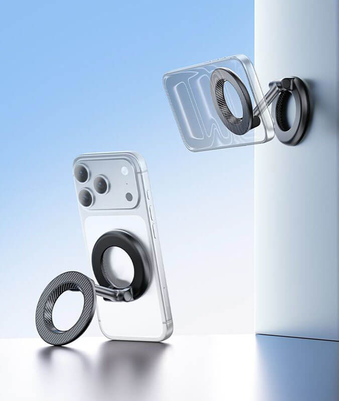 A12 dual ring magnetic phone holder 1080 degree 3 axis rotation 17 N52 magnets zinc alloy arm