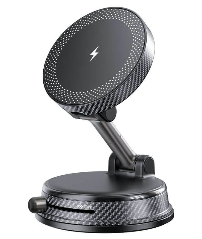 A14 vacuum magnetic wireless charging phone mount 15W fast charge 1080 degree 4 axis rotation