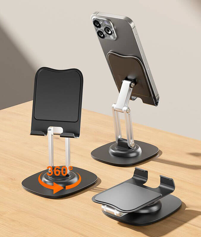Q17 3 axis folding rotating desktop phone stand universal for phone tablet with click sound