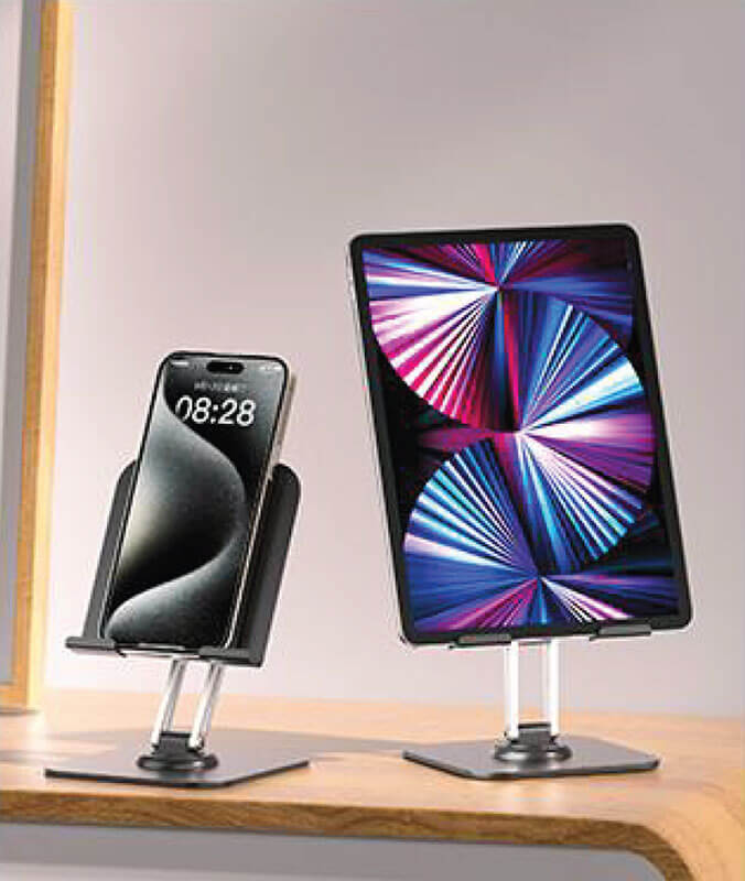 Q18 metal tablet stand 3 axis design 360 rotation foldable storage universal for phone and tablet