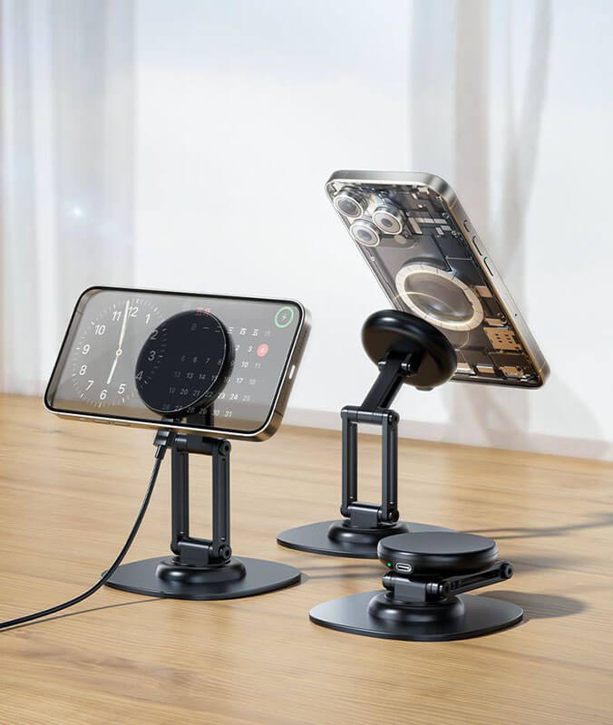 Q19 S desktop magnetic wireless charger stand 15W fast charge 360 rotation for phone and earbuds