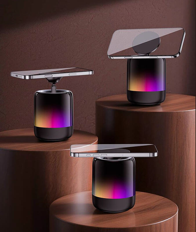 Q28 Pro RGB bluetooth speaker magnetic mount TWS dual pairing 360 surround sound LED light effect